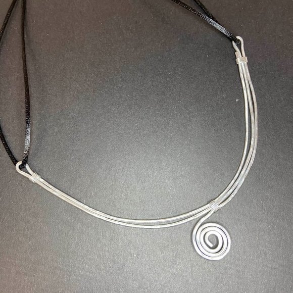 Hammered Stainless Steel Choker (bib) on Satin Cord - Picture 2 of 13